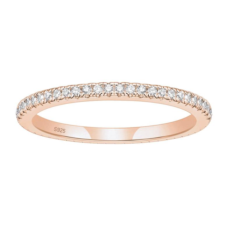 EAMTI 2mm 925 Sterling Silver Wedding Band Cubic Zirconia Full Eternity Stackable Engagement Ring