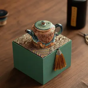 Purely Handmade Copper “Tianmu” Jian Chan Tea Pot with Relief Carving — Exquisite Ceramic Gongfu Tea Brewing Set, Ideal for Holiday Gifts