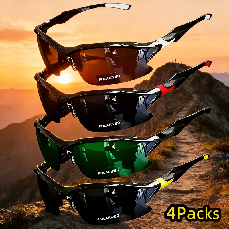 Polarized Sports Glasses 4-Pack for Men Women Windproof Anti-Glare UV Protection Outdoor Eyewear for Baseball Running Fishing Golf Driving Lightweight Durable Unisex HD Clear Vision Sunglasses