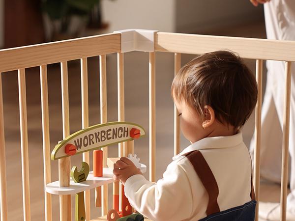 HARPPA Wooden Baby Gate Playpen | Adjustable Play Yard for Infants & Toddlers, Natural Finish Baby Fence, Non-Toxic Pinewood, Foldable DIY Shapes,Baby Items