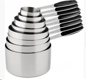 Stainless Steel 8-Piece Measuring Cup Set with Silicone Handles   measuring set & Graduated Sizes for Cooking Baking Kitchen Gadgets Dishwasher Safe Space-Saving Design Sturdy