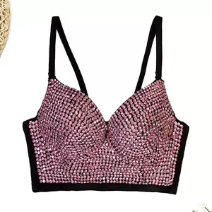 Tubetops Handmade Rhinestone Glisten Bra Blusas Short Fishbone Corset Spring Summer Rave Outfits Women Inner Clothing Nightclub Sling Wedding Party Blind Date Stage Party Shaper Ladies Shirt Vest Basic Minimalist Sleeveless Womenswear Spaghetti Strap