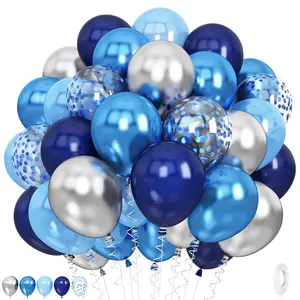 60-Piece Blue & Silver Balloon Set with Confetti for Birthdays, Baby Showers & Graduations