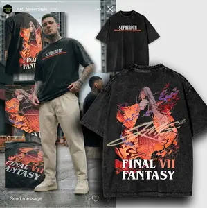 Final Fantasy VII Sephiroth Washed Graphic Tee, Vintage Cotton T-Shirt for Game Fans, Casual Streetwear Menswear, Gamer Gift, Streetwear