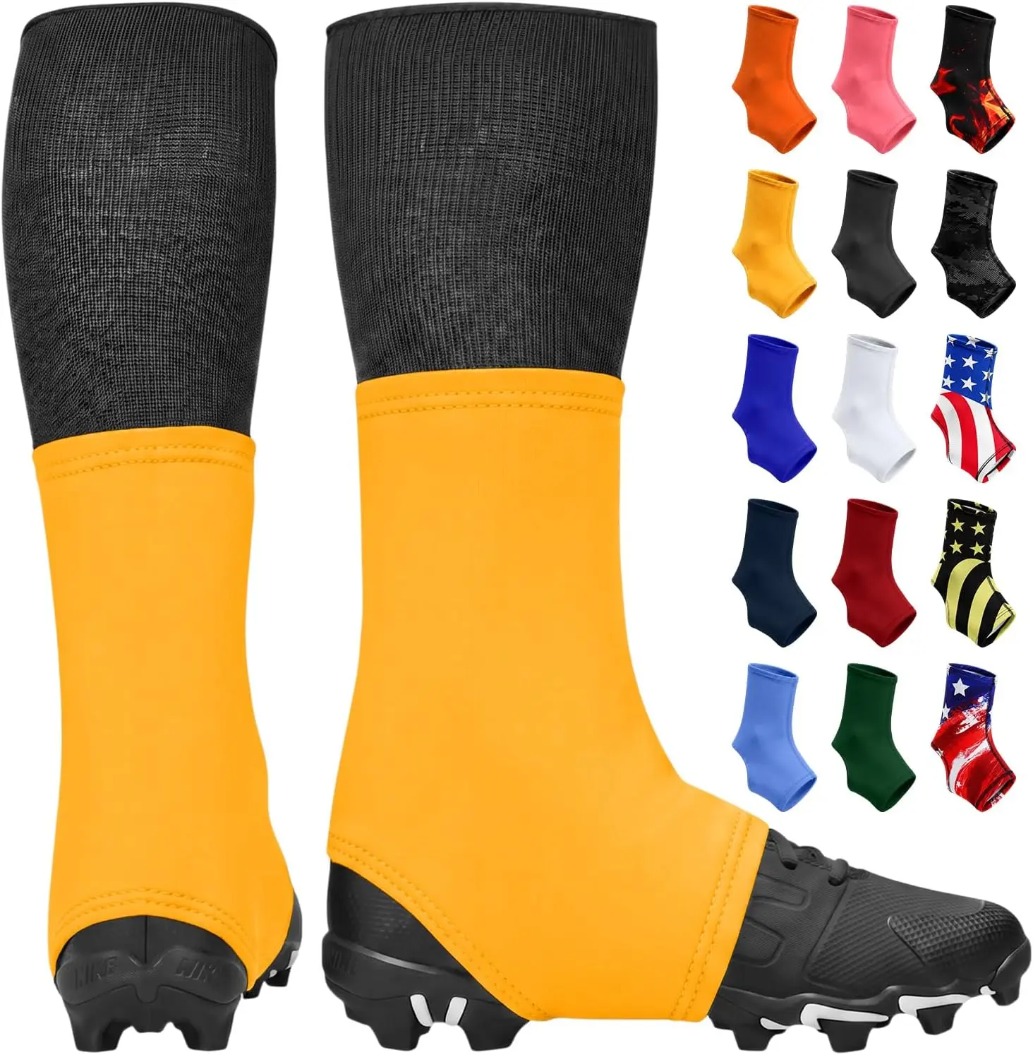 Exxact Sports Football Spats for Men & Boys, Solid Gold Polyester Spandex Cleat Covers - Protective, Flexible & Machine Washable Football Accessories, Polyester Blend, Flexible And Comfortable, 88% Polyester