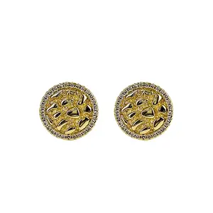 Gold Round Stud Earrings for Women| Elegant Sparkly Fashion Jewelry