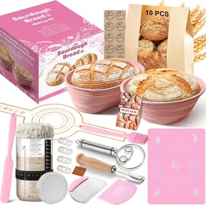 Sourdough Bread Making Kit 15PCS, Starter Jar 24oz with Silicone Banneton Proofing Basket, Complete Baking Supplies for Beginners