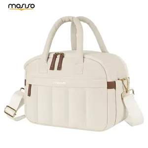 MOSISO Large Quilted Insulated Lunch Bag for Women, Leakproof Reusable Lunch Tote with Shoulder Strap & Zipper Pockets, Soft Puffer Lunch Box Cooler Bag for Work Office Picnic Travel, Portable Food Storage Bento Lunch Bag, Back to School Deal