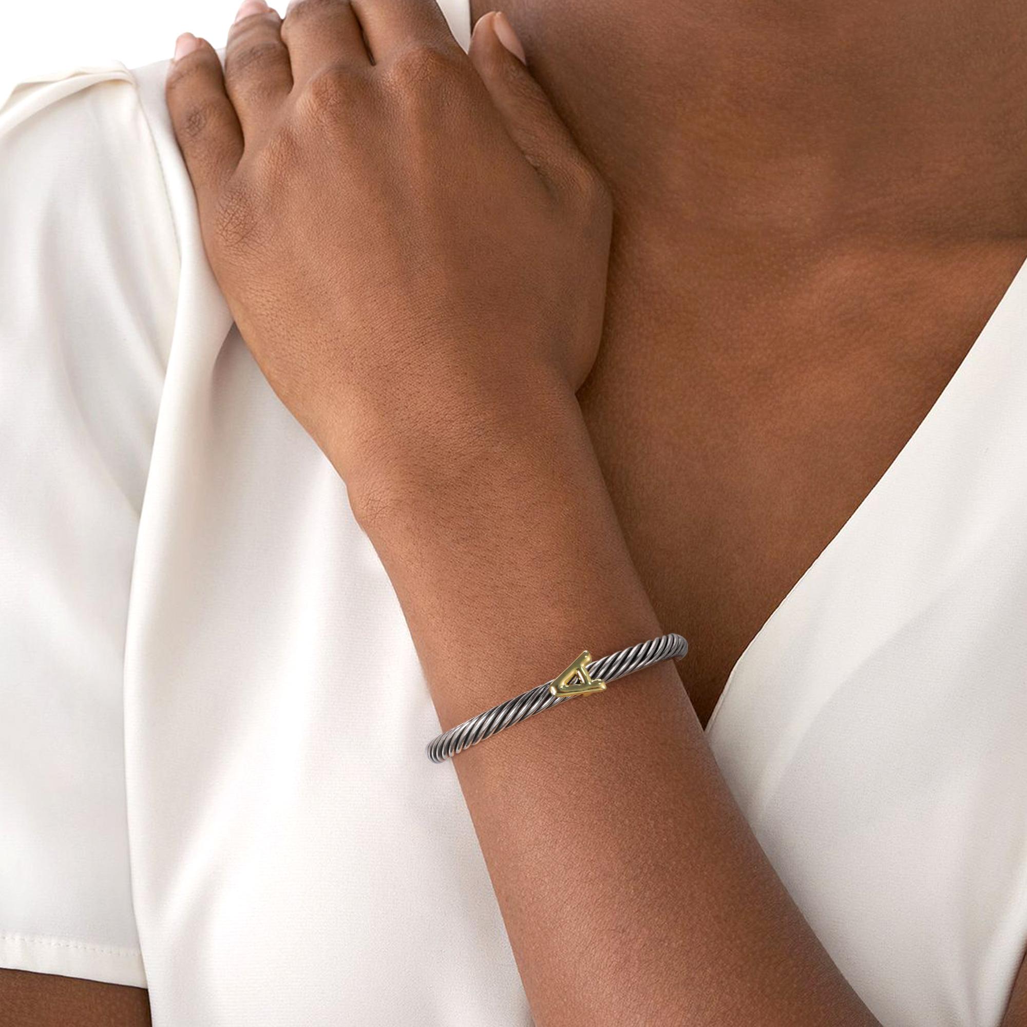 MYTYS 26 Initial Letter Cuff Bracelet Twisted Braided Opening Size Classic Cable Two-tone Design Women's Fashion Trendy Jewellery Accessories