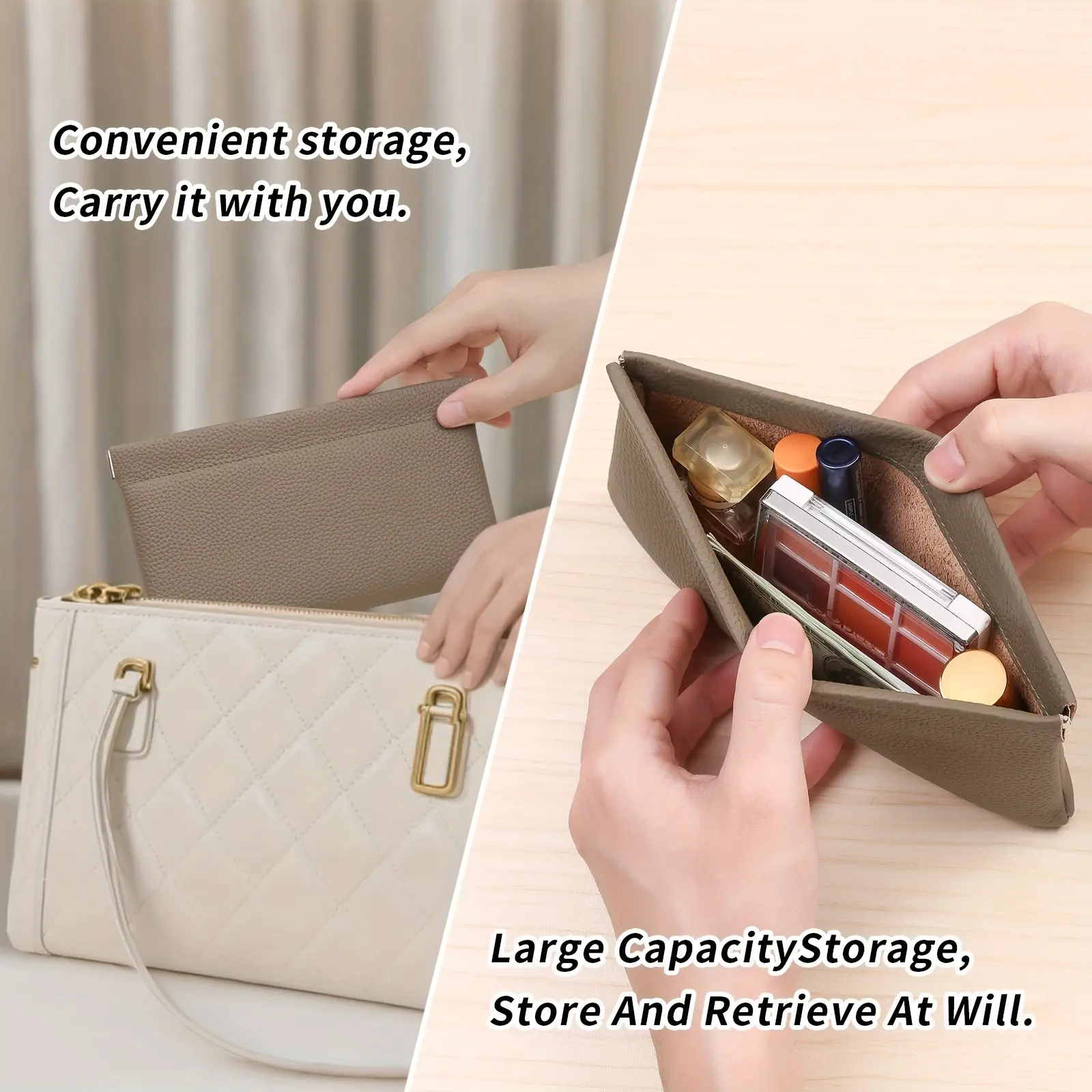 Women's Business Minimalist Wallet, 2 in 1 Wallet Card Holder and Cosmetic Pouch, Compact Casual Travel Organizer with Zipper Closure, 2 In 1 Women's Wallets