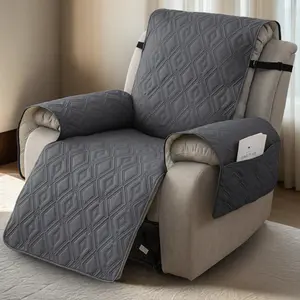 Waterproof Recliner Cover, Non-slip Chair Cover, Geometric Double Diamond Pattern Washable Slipcover with Pockets & Elastic Strap for Pets