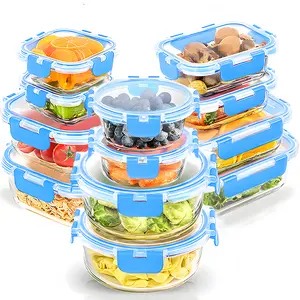 12pcs Glass Food Storage Containers with Lids Set, Airtight Glass Meal Prep Containers (12 Containers & 12 Lids), Leak Proof Lunch Container BPA-Free, Microwave, Oven, Freezer, Dishwasher Safe-Blue conteiner ware snackle box Stackable Leak-Proof bowls