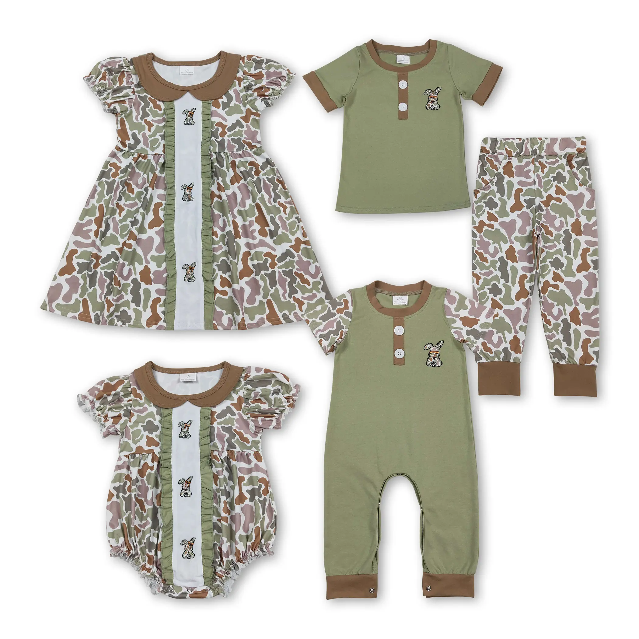 Toddler & Infant Easter Outfit - Boutique Crew Neck Sweatshirt or Romper with Cute Camo Rabbit Embroidery for Matching Siblings, Toddler Outfit, Clothes, Camouflage, Boutique Clothes, 4T