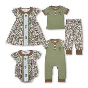 Camo rabbit embroidery Easter wear sibling baby kids boutique clothes