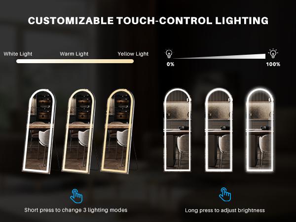 [Summer Deal] Mirror Full Length Standing Mirror with LED Lights, 3 Color Lighting, Aluminum Alloy Thin Frame Decor with Switch Durable Glass