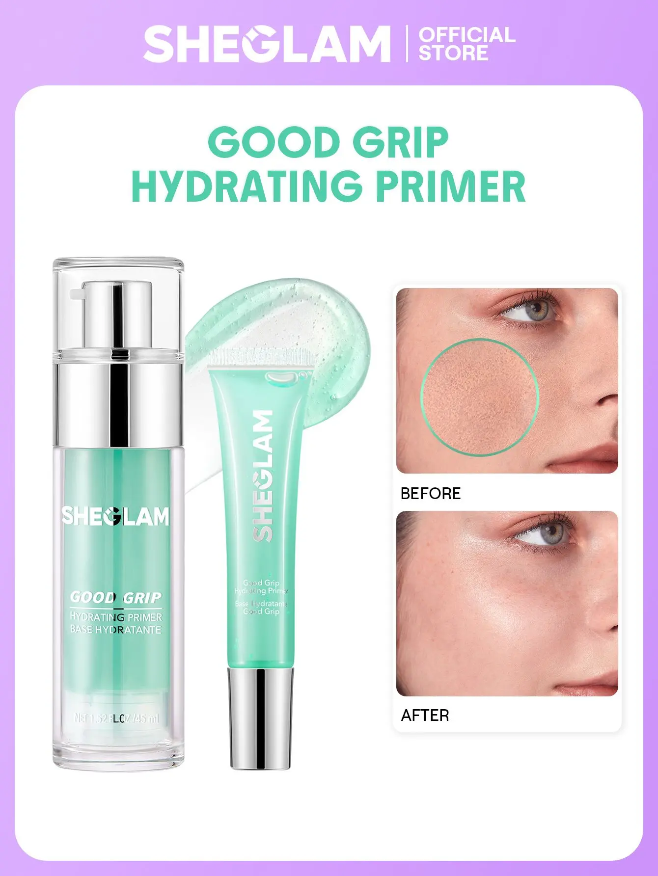 【FREE SHIPPING】SHEGLAM Good Grip Hydrating Primer Lightweight Moisturizing Makeup Base Smooth Pore Minimizing Long Lasting Dewy Finish Face