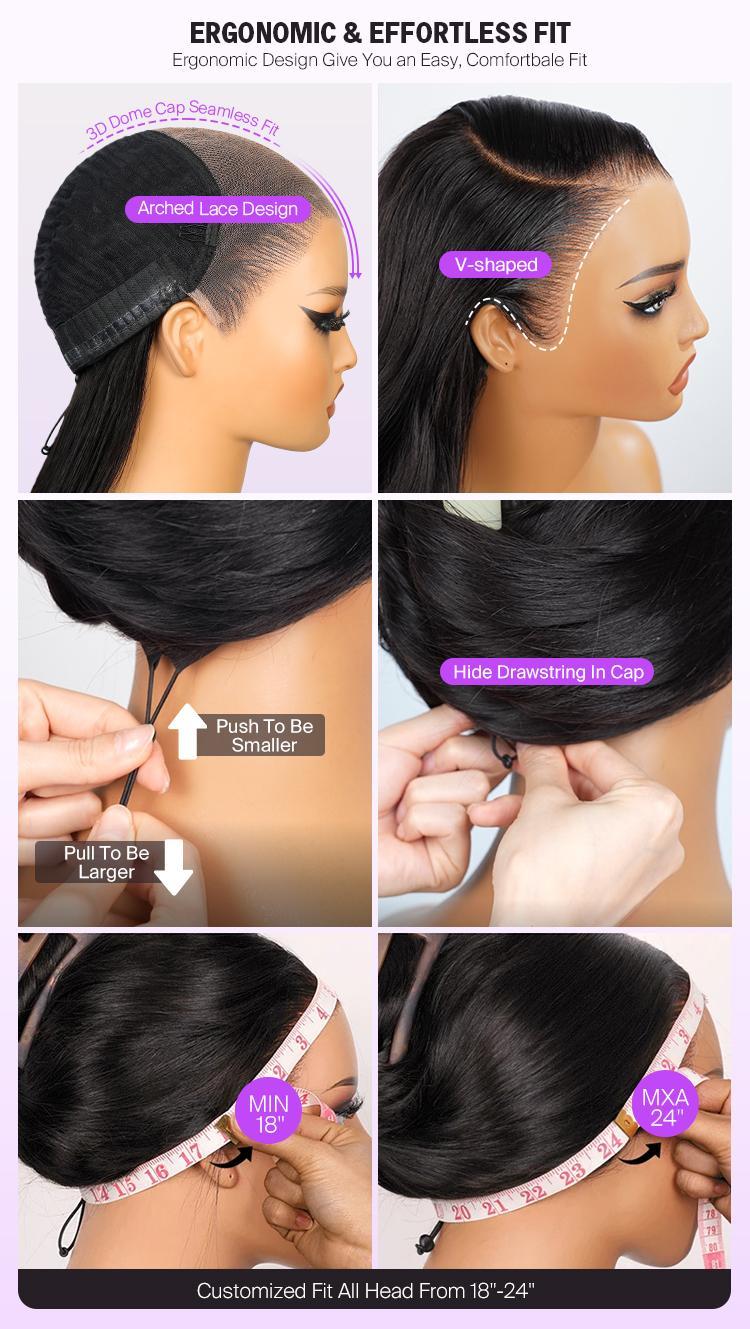 【Drawstring Wigs】Bling Hair 13x6 Glueless Lace Frontal Wigs Pre Cut Lace Ear to Ear HD Transparent Lace Skin Melted Brazilian Body Wave/Deep Wave Human Hair Wigs 180% Density Glueless Ready to Wear Wigs For Women