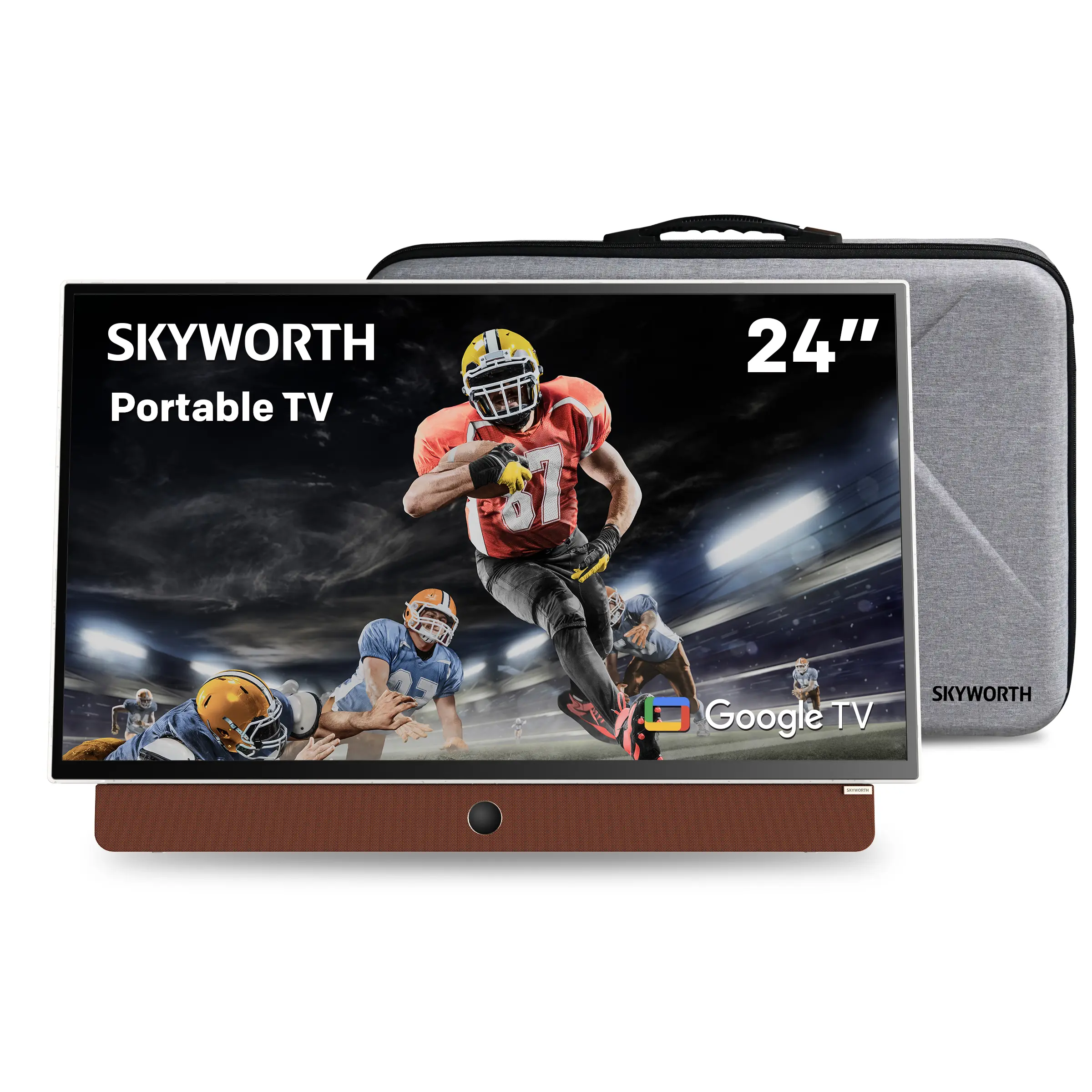 Skyworth 24 Inch Flat Screen Portable Smart Google TV - FHD 1080P HDR10, Dolby Audio, Bluetooth, Chromecast, Voice Control, 12V5A, Protective Case, for Travel, Bedroom (Household Large Home Appliances Television), Kitchen