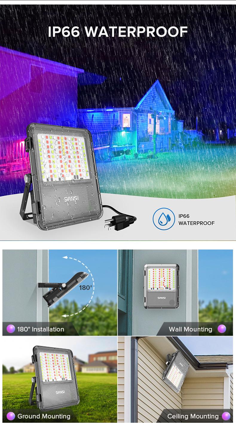 SANSI RGBW LED Outdoor Waterproof Permanent Lights, 80~160W Color Changing Lights with Remote, Perfect for Valentine's Day Decor, Parties, Stages & Landscape, Energy Efficient, IP66 Waterproof, 2-Pack Landscape Light luces de colores Lighting Decorative