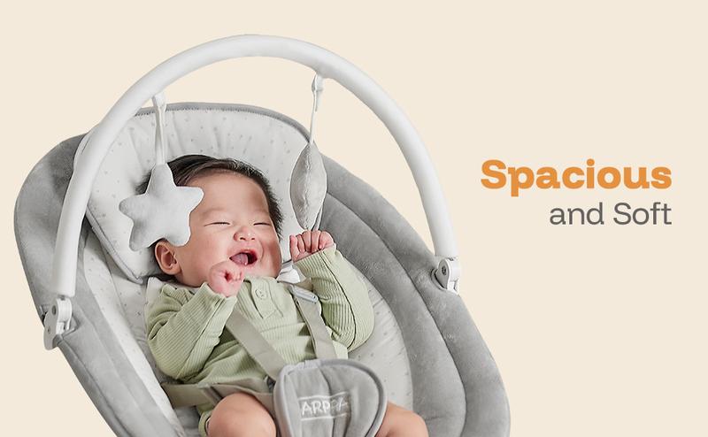 HARPPA Compact Electric Baby Swing with Music Speaker, Newborn Bouncer & Rocking Chair, Foldable Bassinet for Baby with Harness, 5 Adjustable Speeds