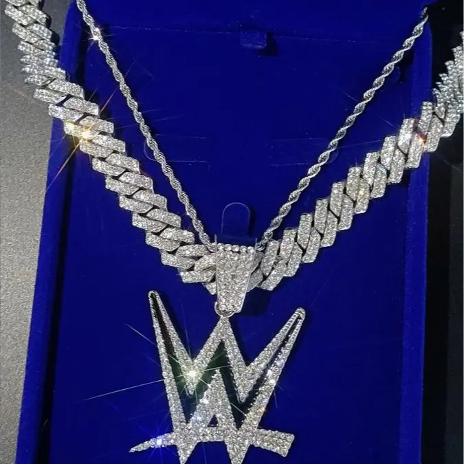 Unisex Iced Out Bling Necklace, 13mm Gold-Plated Miami Cuban Link Chain with Rhinestone Champion Logo Pendant, 20in Daily Hip Hop Costume Jewelry