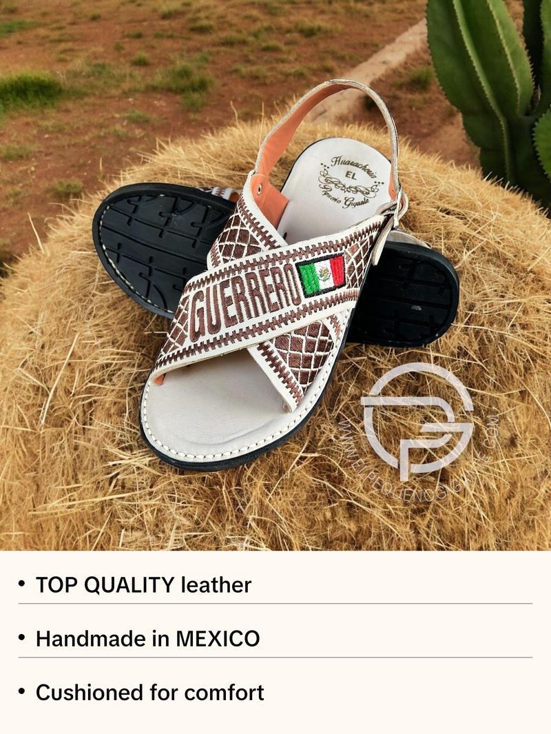Guerrero Mexico Huarache Cruzado Bordado en Piel Beige Guerrero Mexico Huarache Cruzado Bordado en Piel Beige
