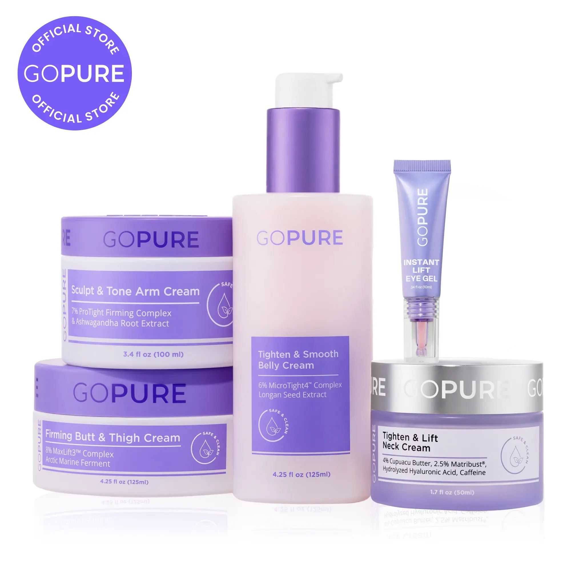 GOPURE Eye Gel + Body Confidence Set (Neck Cream, Belly Cream, Arm Cream, Bu tt & Thigh Cream)
