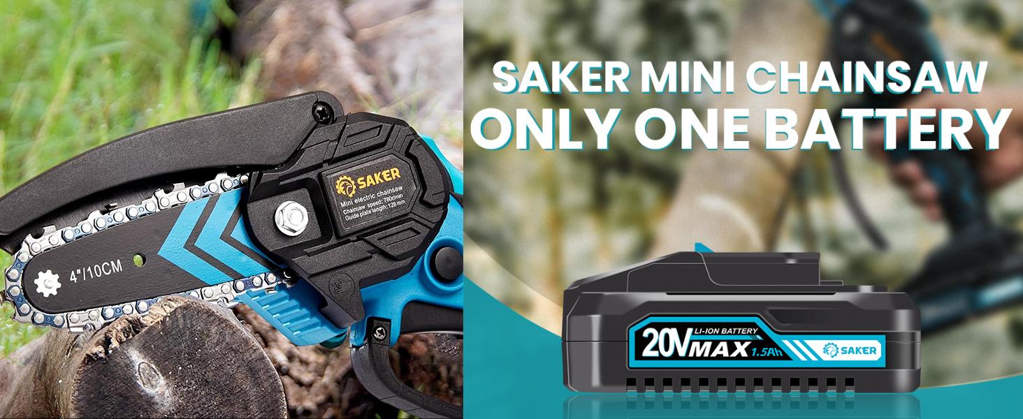 Saker Mini cordless chainsaw, 6-inch handheld chainsaw with safety lock [aged friendly], perfect gift for family and friends.