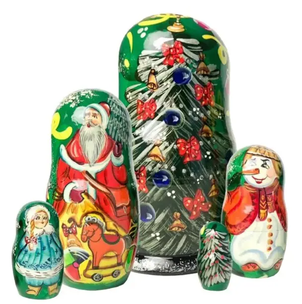 G.DeBrekht 1101512 Hand-Painted Russian Folk Linden Wood Matryoshka Nesting Doll - 3-Nest Mr. & Mrs. Christmas Stacking Doll, 1.5 lbs, Easy to Open/Close, Fine Details, Festive Home Decoration for Mother's Day