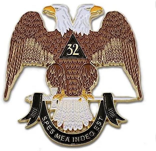 3'' Tall 32nd Degree Scottish Rite Masonic Metal Auto Emblem - Peel-Stick Self-Adhesive Removable Brown & White Car Sticker for Masons, Exterior Flat Clean Surface Vehicle Decoration