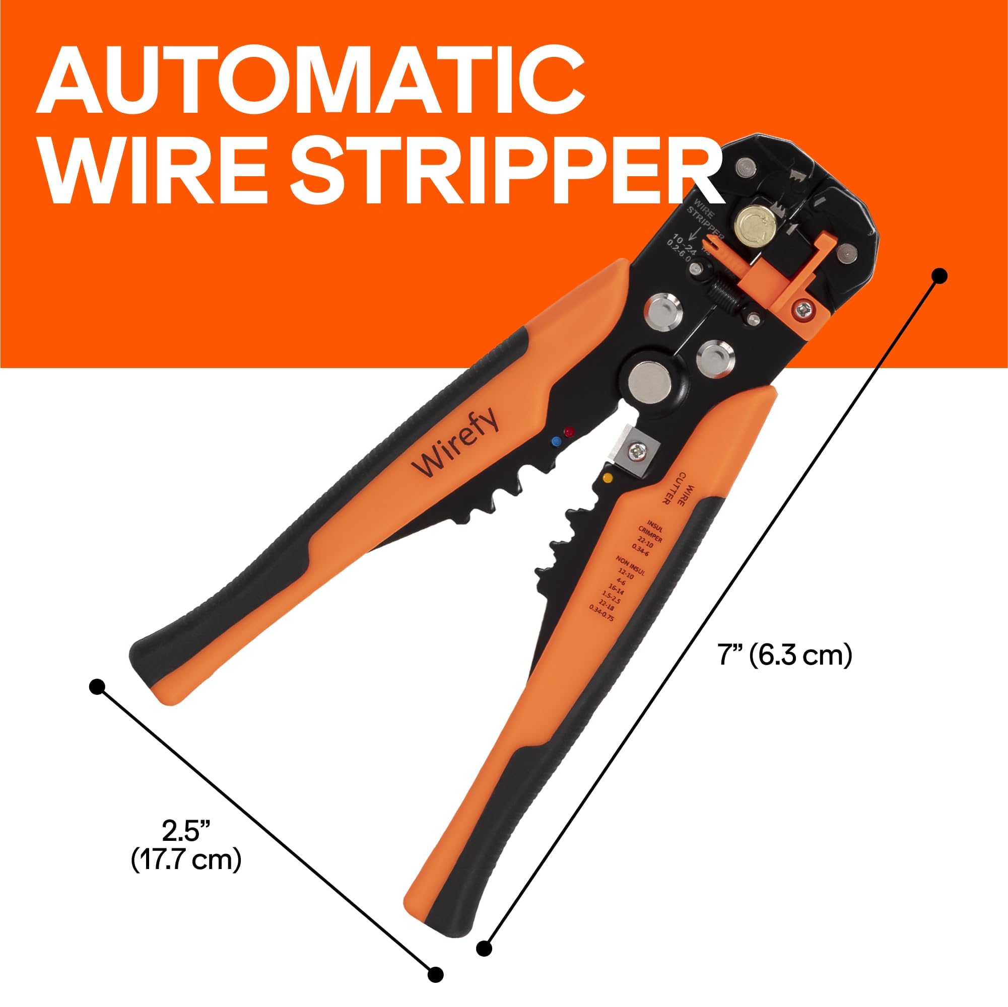Wirefy Automatic Wire Stripper Tool | Self-Adjusting 3-in-1 Wire Stripper, Cutter & Crimper for 24-10 AWG / 0.2-6 mm² | Ergonomic Professional Electrical Tool
