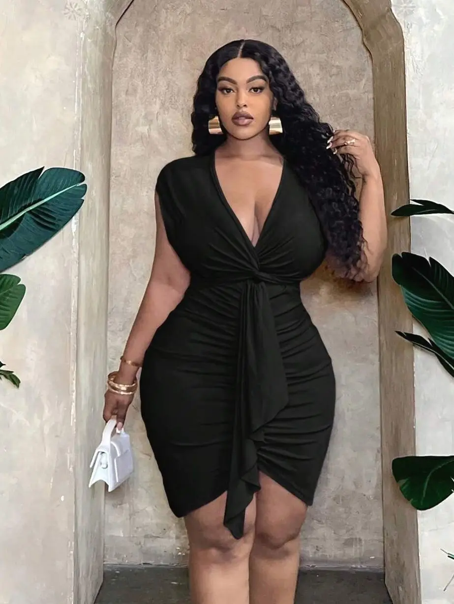 Plus Size Pink Twist Front Mini Dress - Fitted Party Date Style