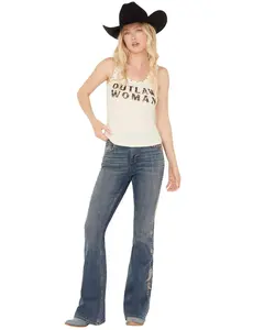 Idyllwind Women's Onslow Medium Wash Gypsy High Rise Embellished Stretch Flare - Iwsu23j73