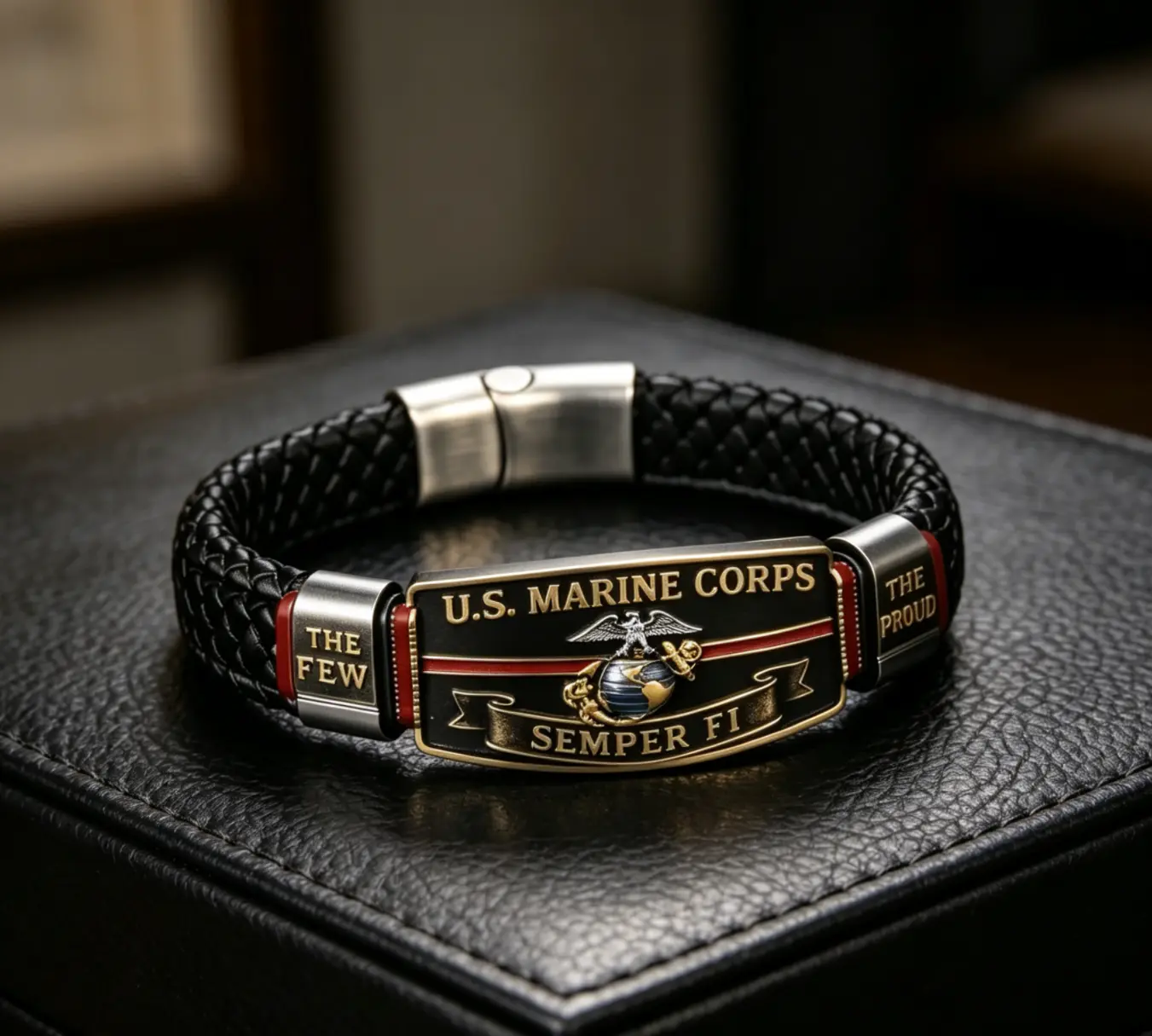 Engraved Alloy Metal Paracord Bracelet - USMC Semper Fi Wristband with Eagle Globe Anchor Emblem, Retro Unisex Military Tribute Gift for Marines Veterans
