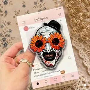 Funny Sunflower Zombie Skull Phone Grip Clear Acrylic Griptok - Aesthetic Creepy Cute Halloween Cell Phone Stand Holder, Gothic Punk Fedora Hat Monster Finger Ring Grip Accessory, Whimsical Spooky Gift for Horror Lovers