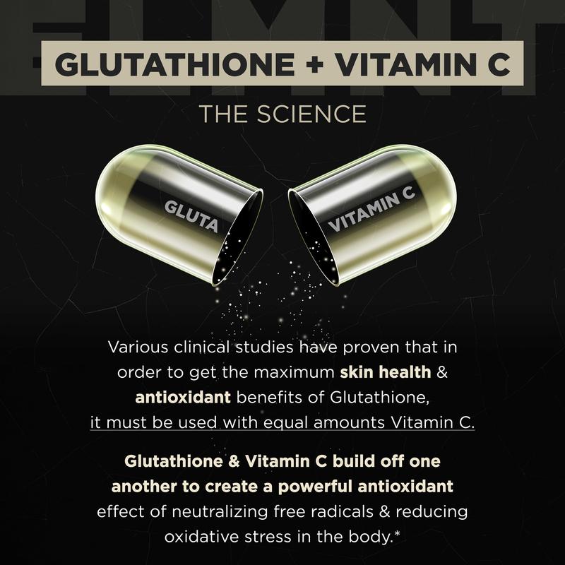 ELMNT 2150mg  Antioxidant Liposomal Glutathione Supplement w. Vitamin C, Quercetin & Reduced L Glutathione 1000mg - Skin Glow + Immune - 90 Pills