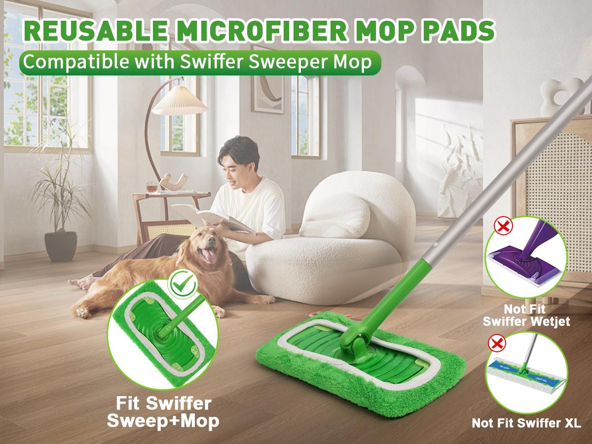 8Pcs Microfiber Mop Pads Compatible with Swiffer Sweeper Mop Wet and Dry Flat mop Cover Replacement Reusable Sweeping Mopping pad Refills for Hardwood