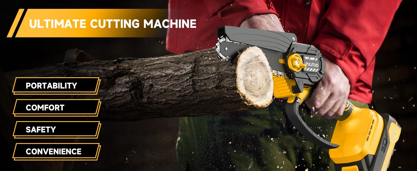 PULITUO 6 Inch Electric Chainsaw Cordless, Small Battery Powered Chainsaw, Lightweight Handheld Chain Saw, for Tree Branches, Wood Cutting, Pruning