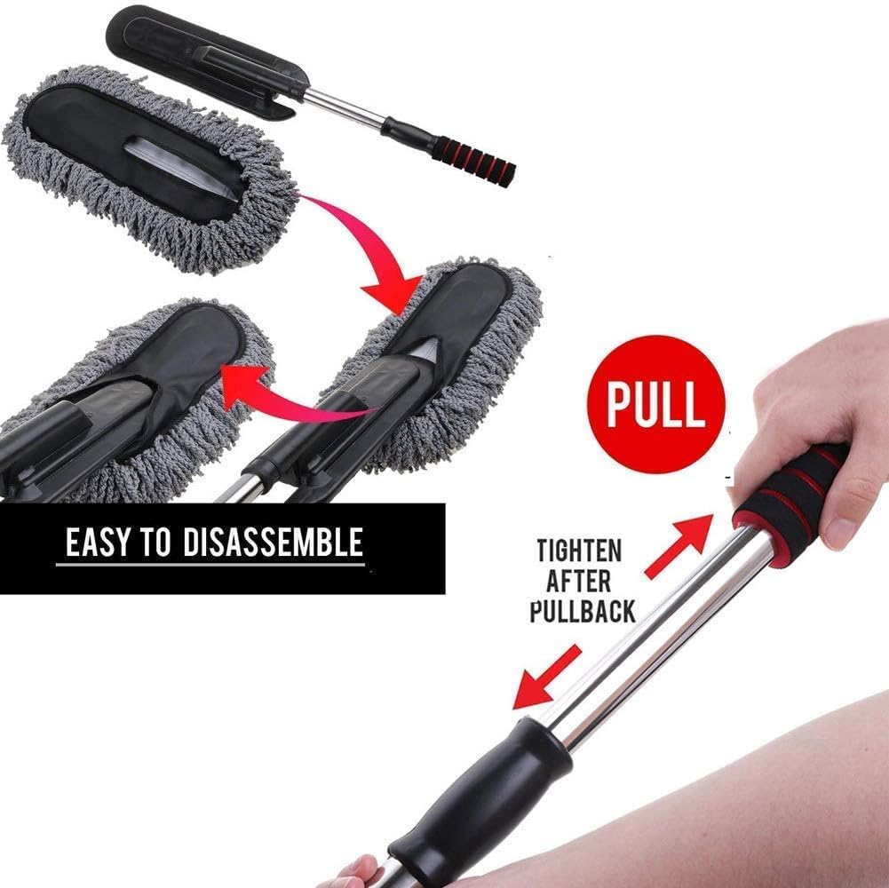Car Duster Microfiber Duster Extendable Long Handle Microfiber Car Duster with External Scratch Free Car Interior Exterior Dusting Tools