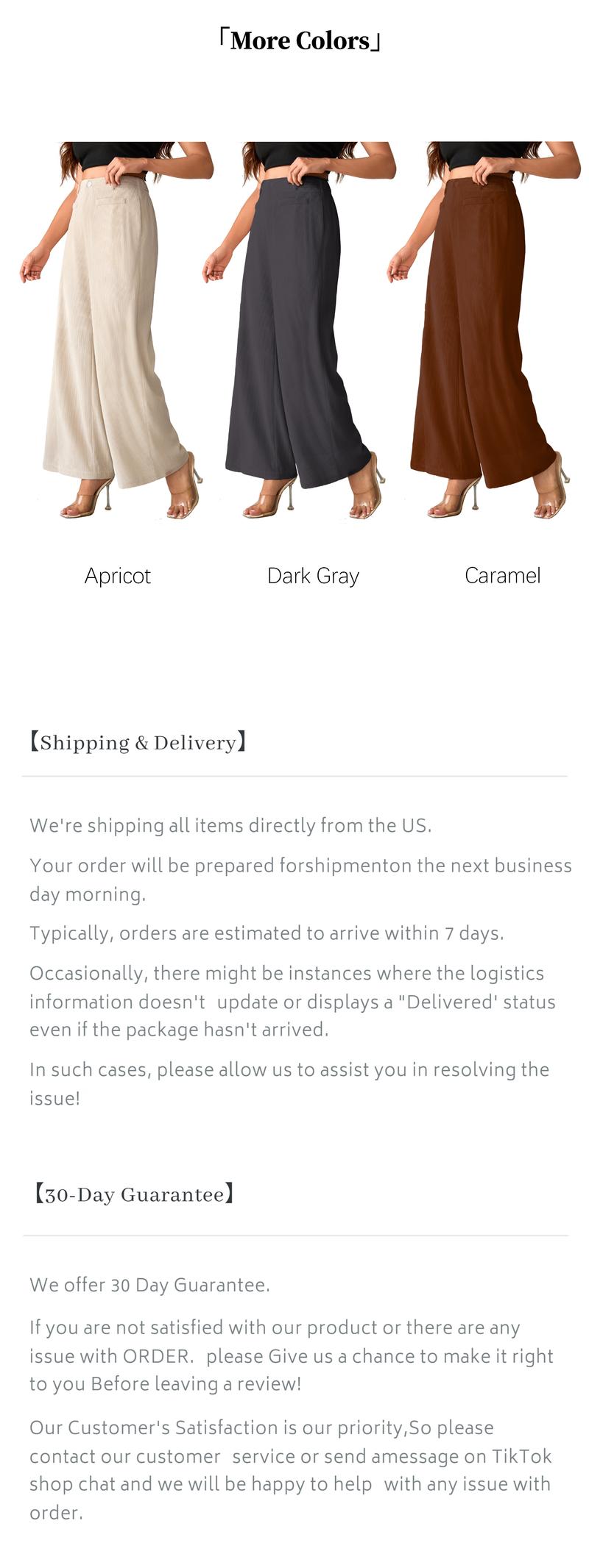 Chicovar Women's Lightweight Corduroy Pants, High-Waisted, Wide-Leg Pants, Casual Trousers with Side Pockets & All-Season Comfort