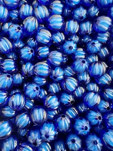 12mm Blue Clear Watermelon Beads, Spiral Round, Loose, 0.47 inches, Chunky, Gumball