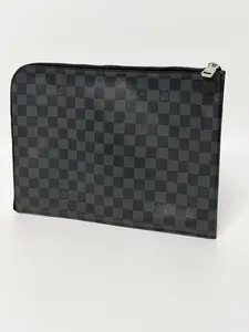 Pre-owned Louis Vuitton Canvas pouch authentic Damier Graphite zip LV240FEI