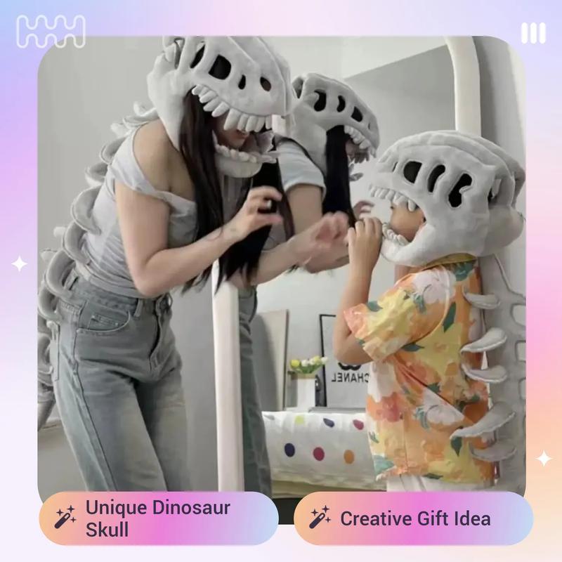 Dinosaur Bone Plush - Halloween Dinosaur Skeleton Costume Headpiece, Funny Role Play Plush Toy, Creative Prank Gift for Girlfriend, Kids, Family & Friends Valentine's Day gifts