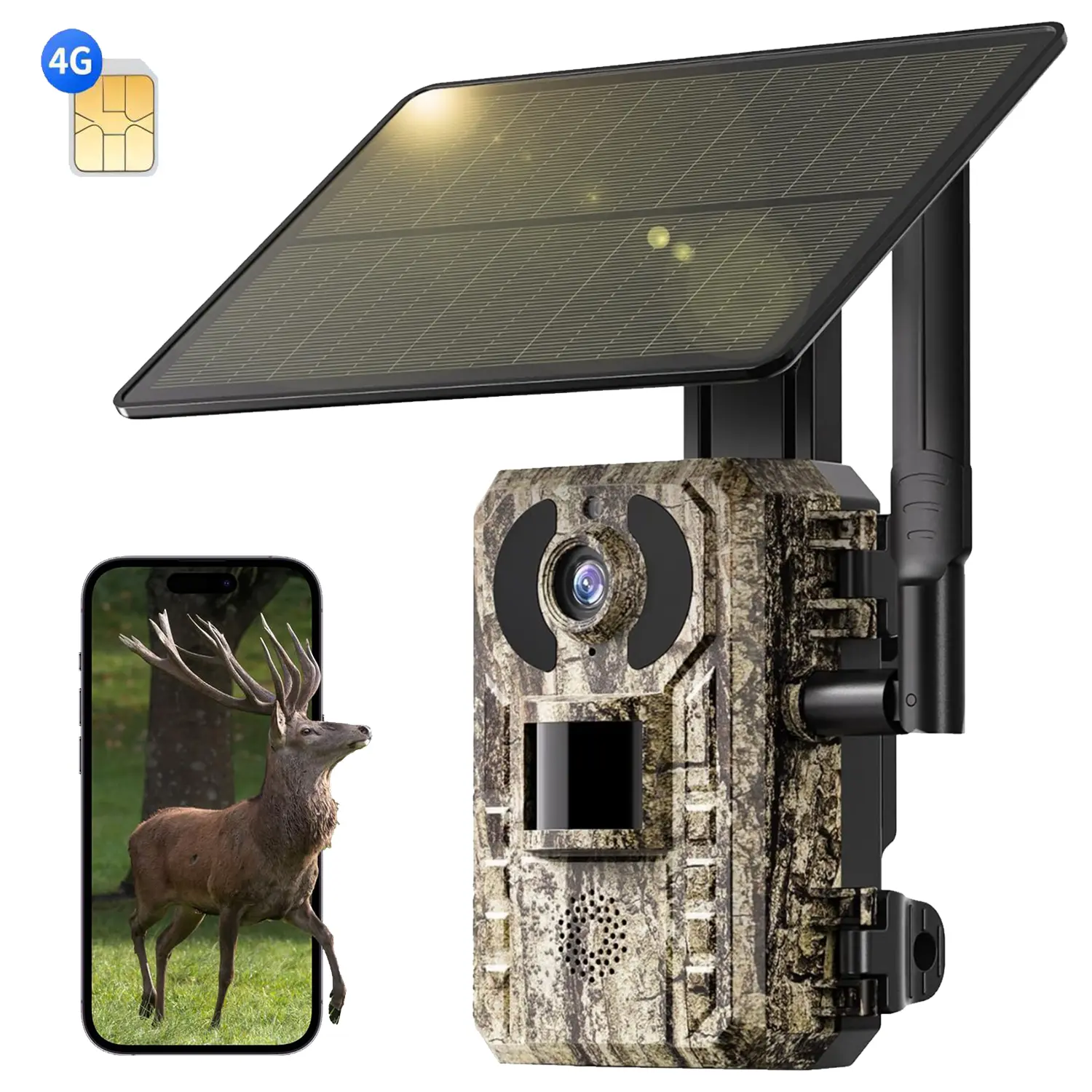 4G LTE Solar Powered Compact Trail Hunting Camera with Solar Panel, Starlight-Level Full Color Night Vision, No-Glow IR, 0.2s Trigger, APP Live Remote Viewing, Motion Activated, No WIFI Support, Wildlife Watch (Cellular Data Refill Required)