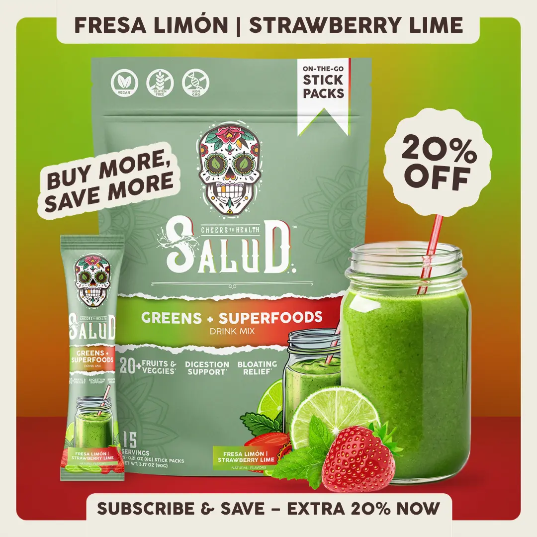 Salud 2-in-1 [Greens + Superfoods] Daily Greens Drink Mix, Agua Fresca, Gut Health & Bloating Support, Probiotics & Prebiotics, Vegan, Non-GMO, Easy-to-Drink Greens Powder (15 Servings)