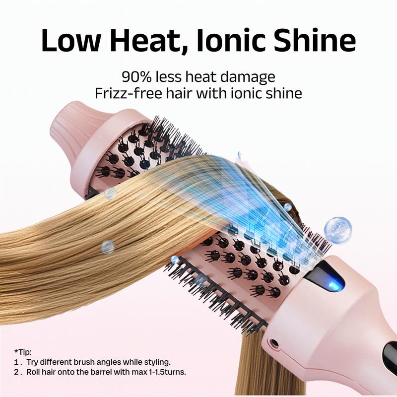 Thermal Brush, Blowout Boost 1.5 inch Heated Round Brush Look with  LED Display, Auto Lock,Dual Voltage, Pink, Less Damage,  Hair Heated Curler Brush,Negative Ions Single,hairstyling,long-lasting wave,prime salon-quality curl,hair curler tools Compact Vir