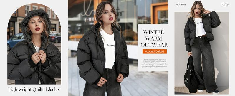 Arssm Women’s Cropped Hooded Quilted Coat – Lightweight Zip-Up Winter Jacket with Pockets for Warmth & Casual Street Style