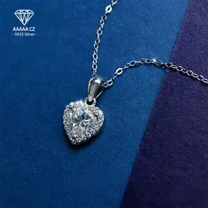 925 Silver 5A CZ Heart Pendant Necklace, Sparkling Blue Diamond-Like Stone, Elegant Chain with Luxury Crystal, Ideal for Birthdays, Holidays & Special Occasions, Versatile Durable Jewelry