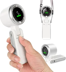 N607 3-in-1 Portable Handheld Turbo Fan, 5 Wind Speeds, Up to 4 Hours Working Time, Digital Display, Foldable USB/Type‑C Rechargeable Mini Fan for Camping, Travel, Indoor and Outdoor Use (White)