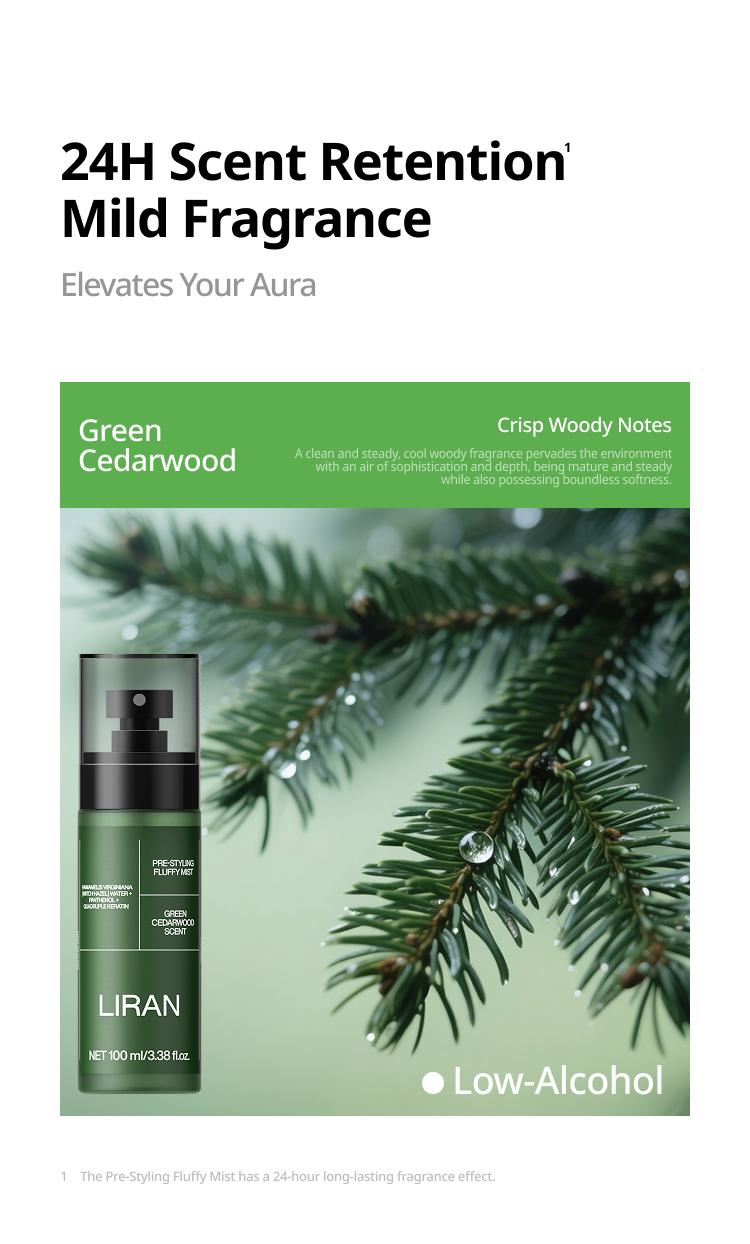 LIRAN Volumizing Prep Spray for Men No Rinse Texturizing Spray with Matte Finish All Day Hold Gel Based Sea Salt Spray for High Volume Haircare 100 ml Green Cedarwood Scent